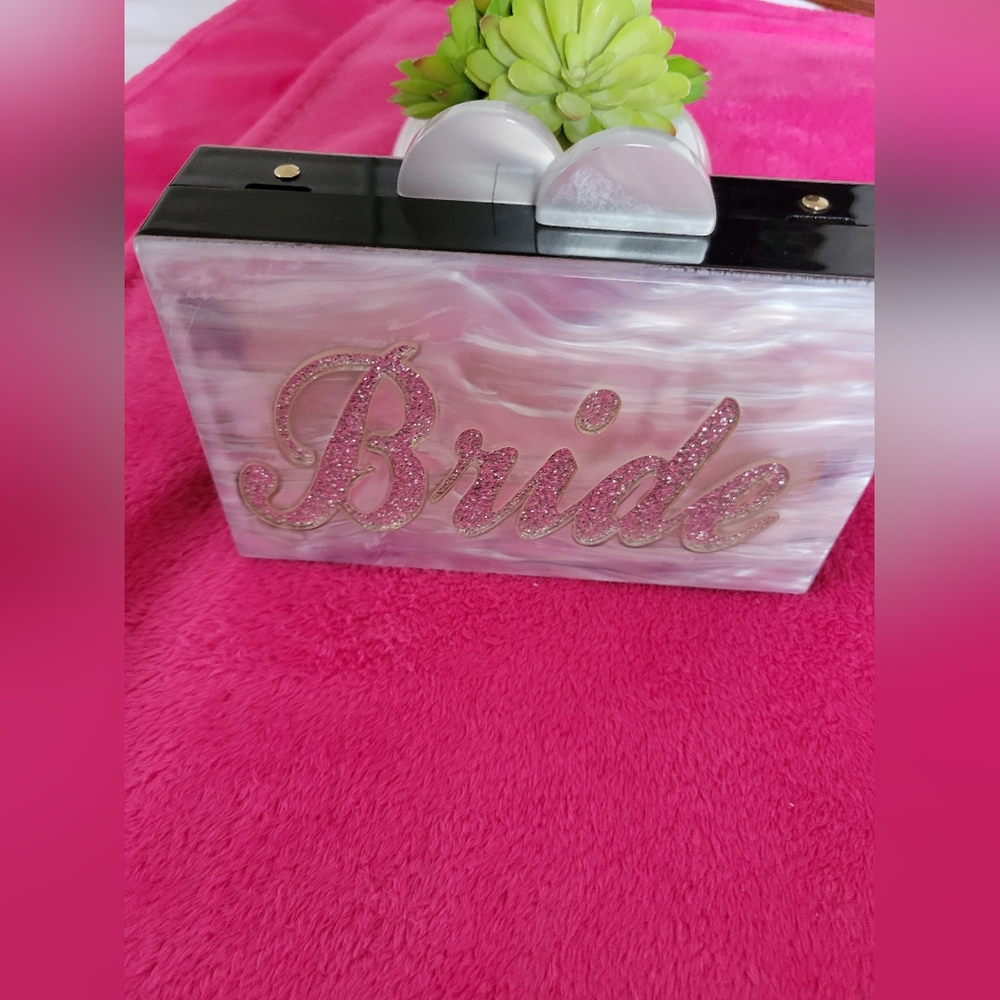 Women’s Glitter White and Black Bride Clutch Purse